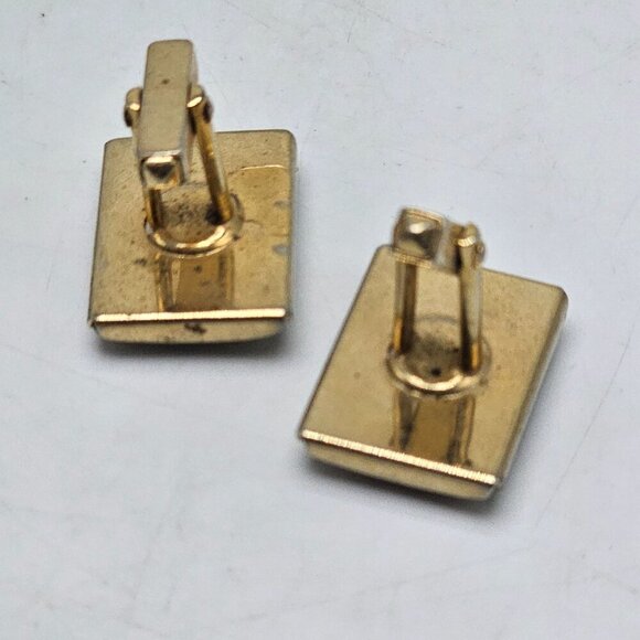 Vintage Horse Head Cufflinks Gold Tone Resin Rectangular Design - Picture 3 of 4